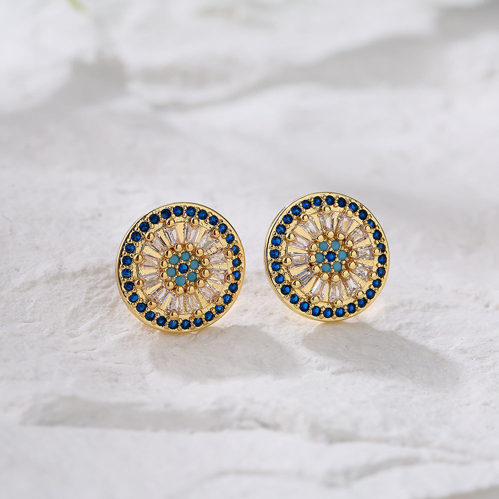 Geometric Women's Earrings in Copper with 18K Gold Plating and Micro-Paved Zirconia