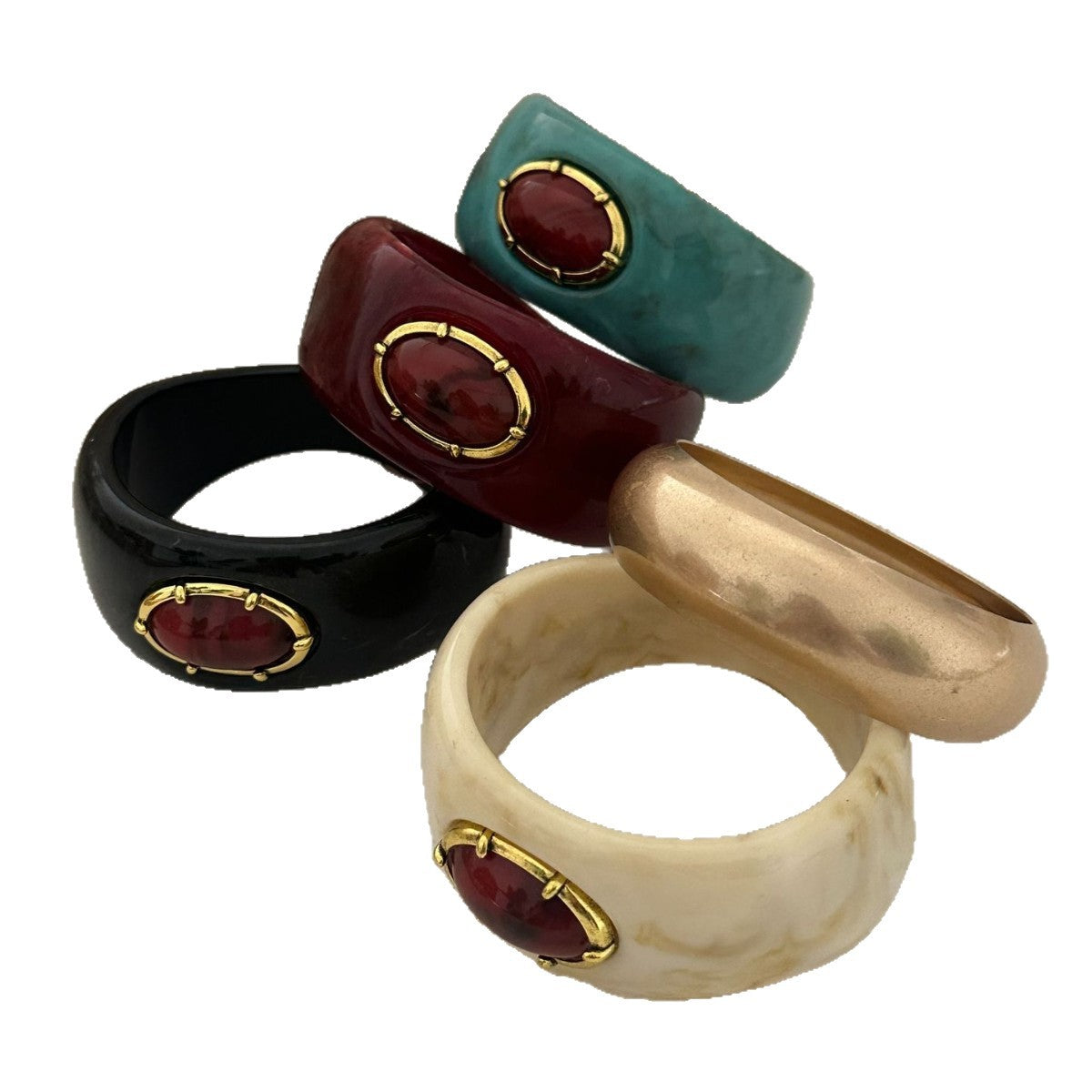 Bohemian Ethnic Round Oval Geometric Rhinestone Turquoise Inlay Plated Resin Bracelet