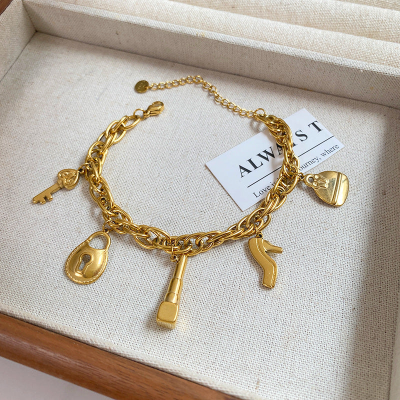 Unique Gold Plated Titanium Steel High Heel Shoe Bracelet for Men and Women