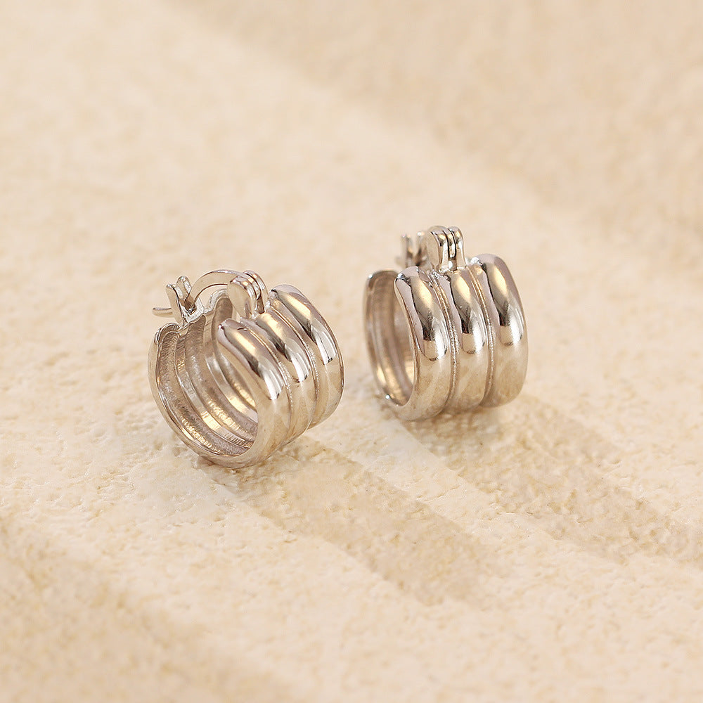 Minimalist Elegant 925 Sterling Silver Geometric Plated Hoop Earrings for Women
