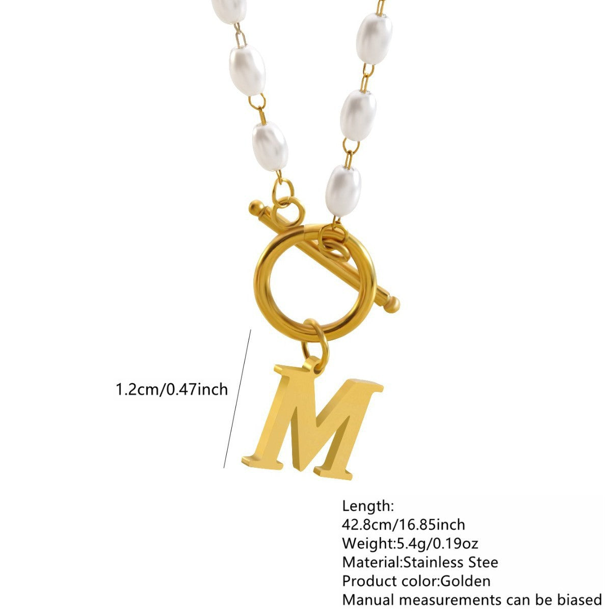 Elegant Stainless Steel Letter Pearl Pendant Ball Chain Necklace