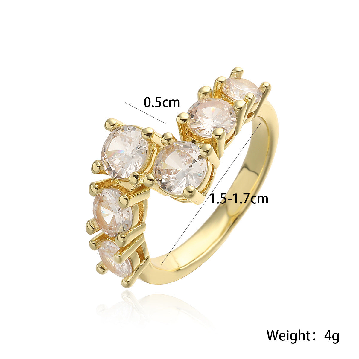 Anello aperto geometrico minimalista da donna in rame con zirconia micro-pavé