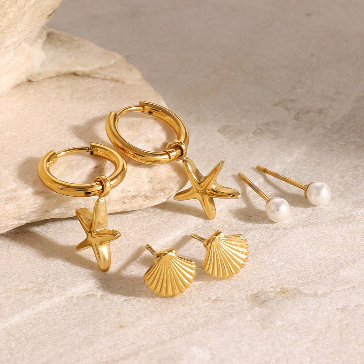 Pendientes de acero inoxidable en forma de estrella de mar, chapados, para mujer, de Moda-Commuter