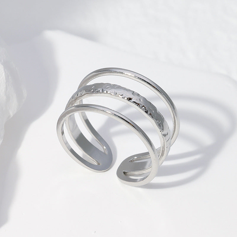 Minimalist Titanium Steel Leaf and Heart Shape Open Ring for Women with Plated Finish