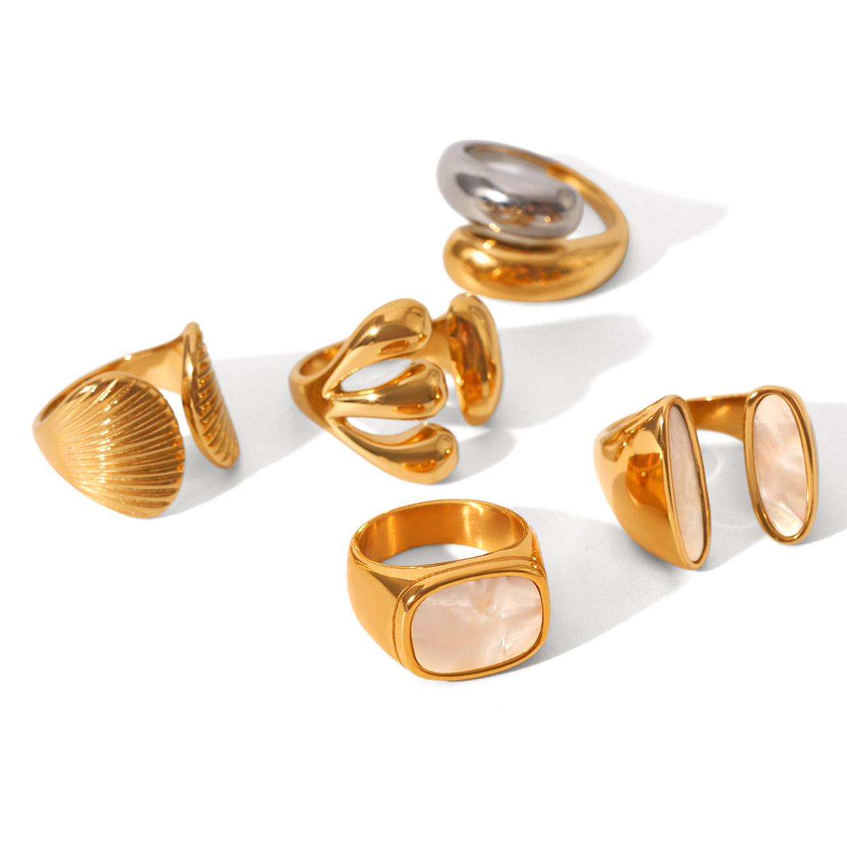 Minimalist Waterdrop-Shaped Stainless Steel Ring with Abalone Inlay for Women, Electroplated Hypoallergenic Fashion Jewelry