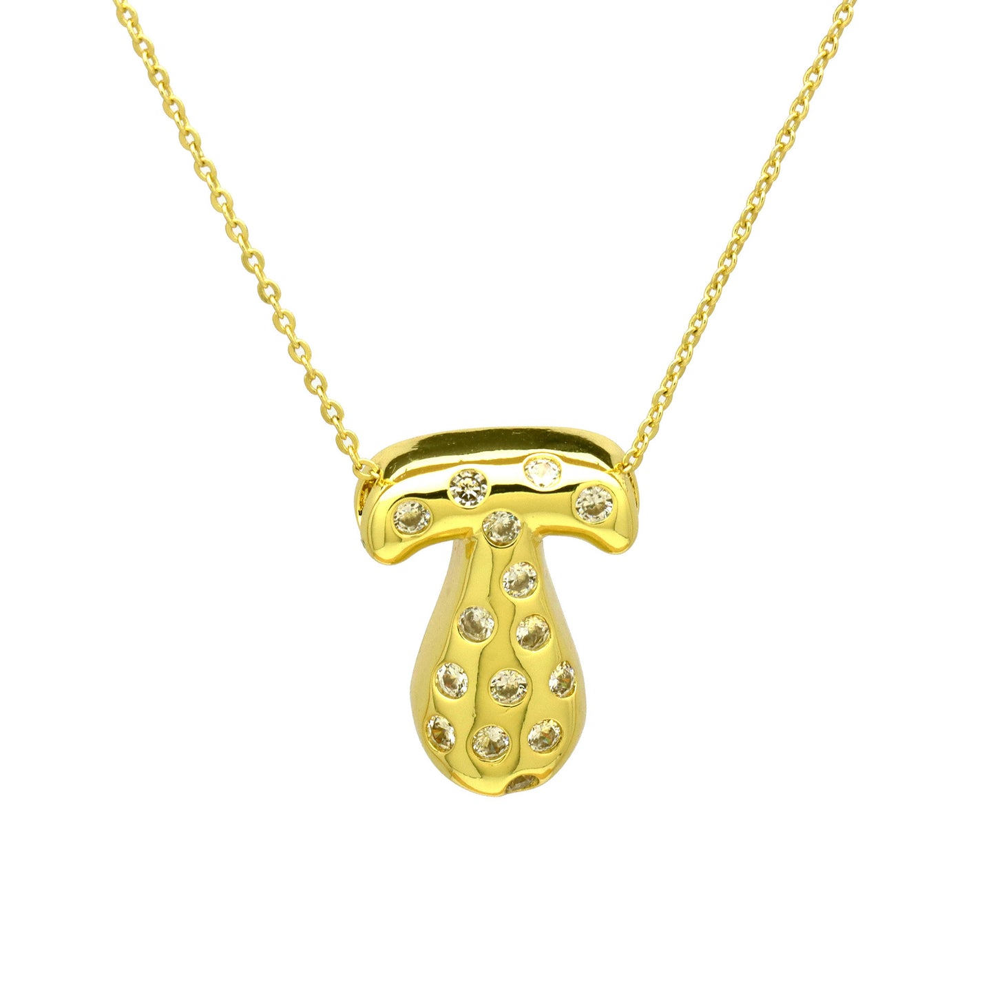 Sweet Plated Brass Letter Pendant Necklace with Cubic Zirconia Inlay for Women