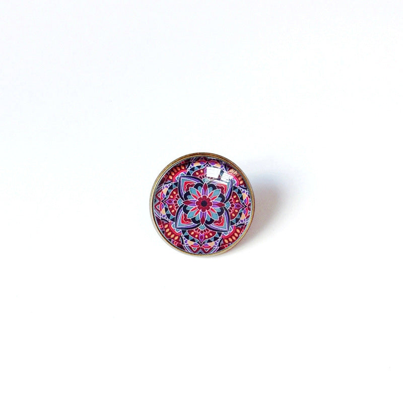 Broche floral vintage bohemio de mandala en latón con acabado chapado para mujeres y hombres