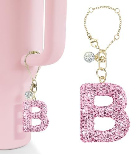 Rhinestone Inlaid Letter Resin Charm Bar Keychain Accessory