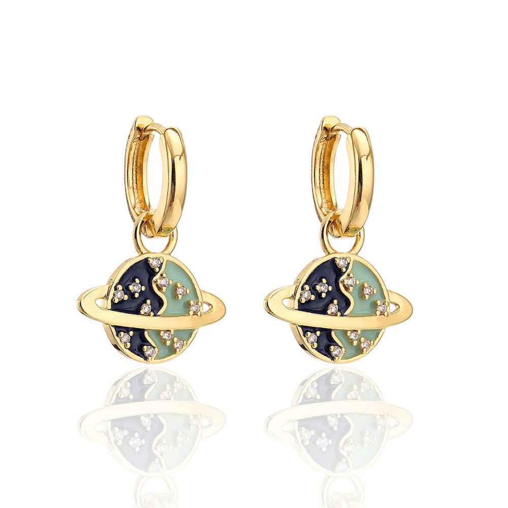 Orecchini Minimalisti Geometrici in Rame con Placcatura Oro 18K Intarsi in Strass e Design a Terra Smaltato per Donna