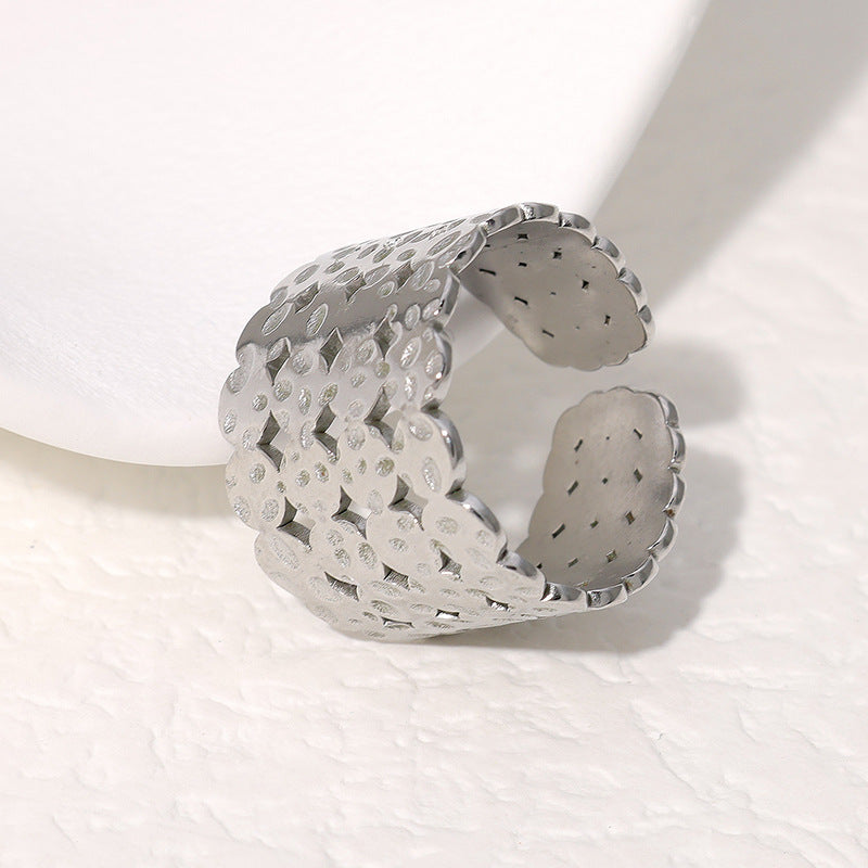 Geometric Stainless Steel Adjustable Ring with Plated Finish for Women Vintage-Inspired Fashion Ring