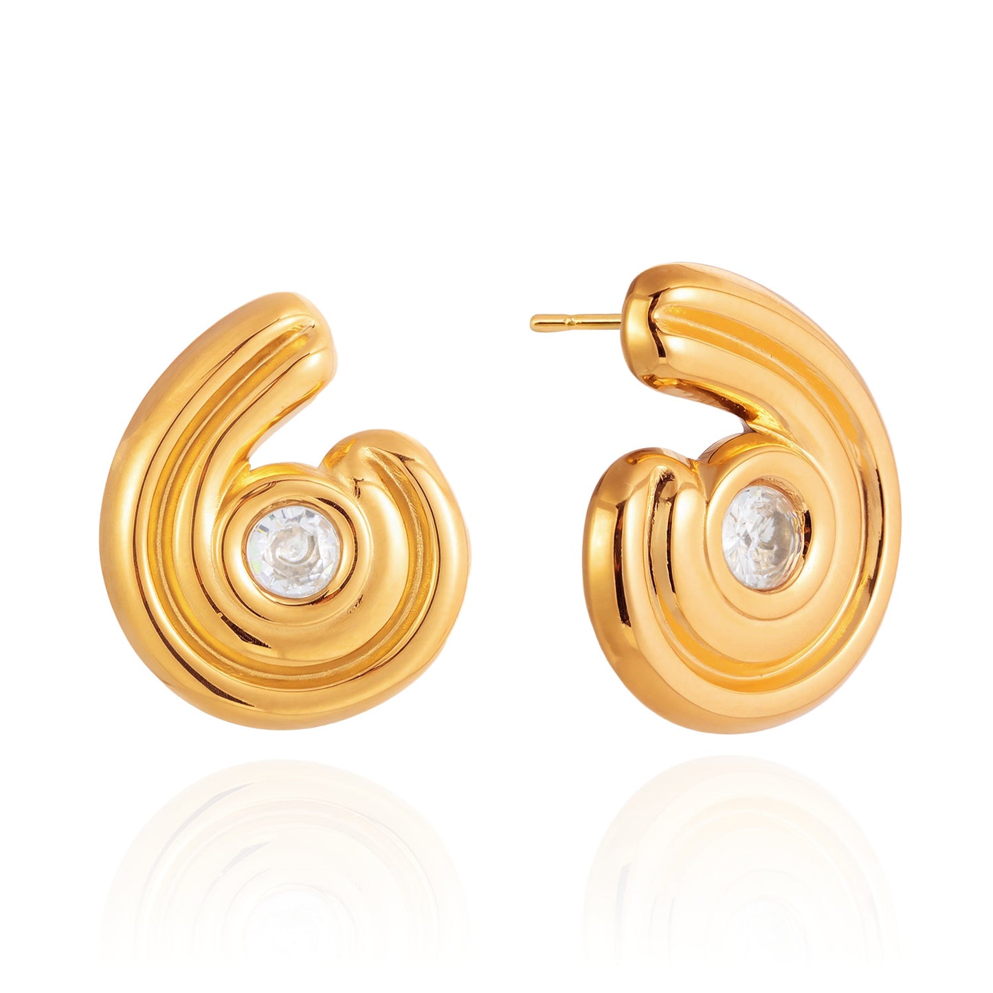 Orecchini a perno da donna minimalisti geometrici in acciaio inossidabile con zirconia, placcati oro PVD sottovuoto di lusso