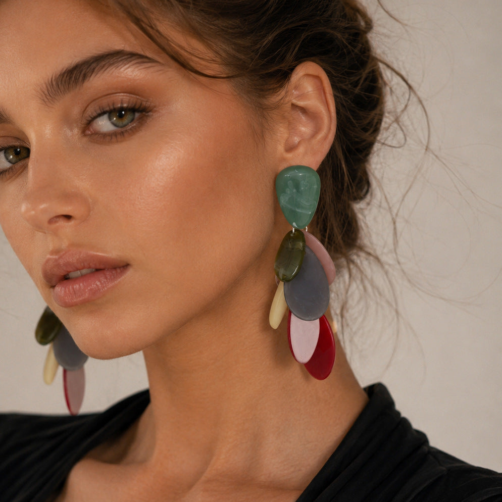 Minimalist Geometric Teardrop Resin Earrings with Gradient Tassel for Women