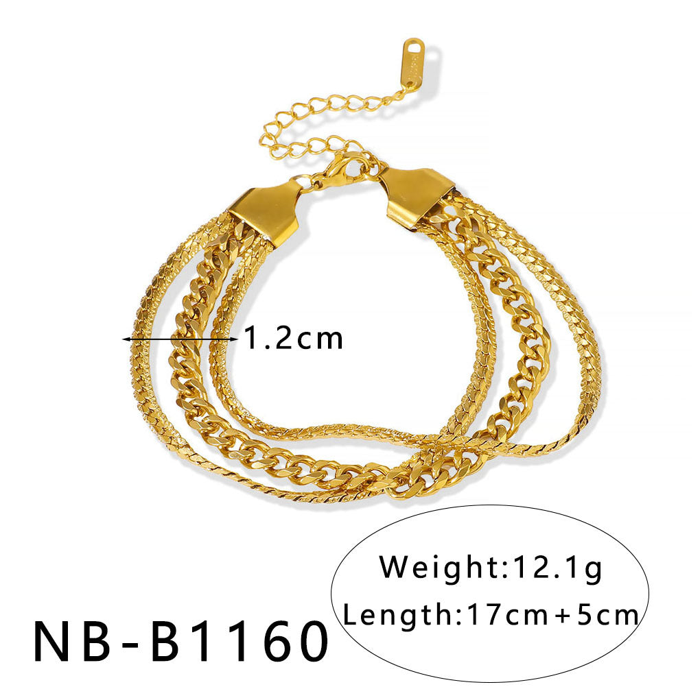 INS Style Geometric and Letter-Shaped Titanium Steel Stainless Steel Bracelet with 18K Gold Plating for Couples