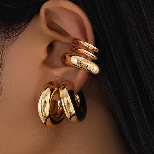 Minimalist Geometric Hollow Round Tube Clip-On Earrings for Women with Plated Metal Finish