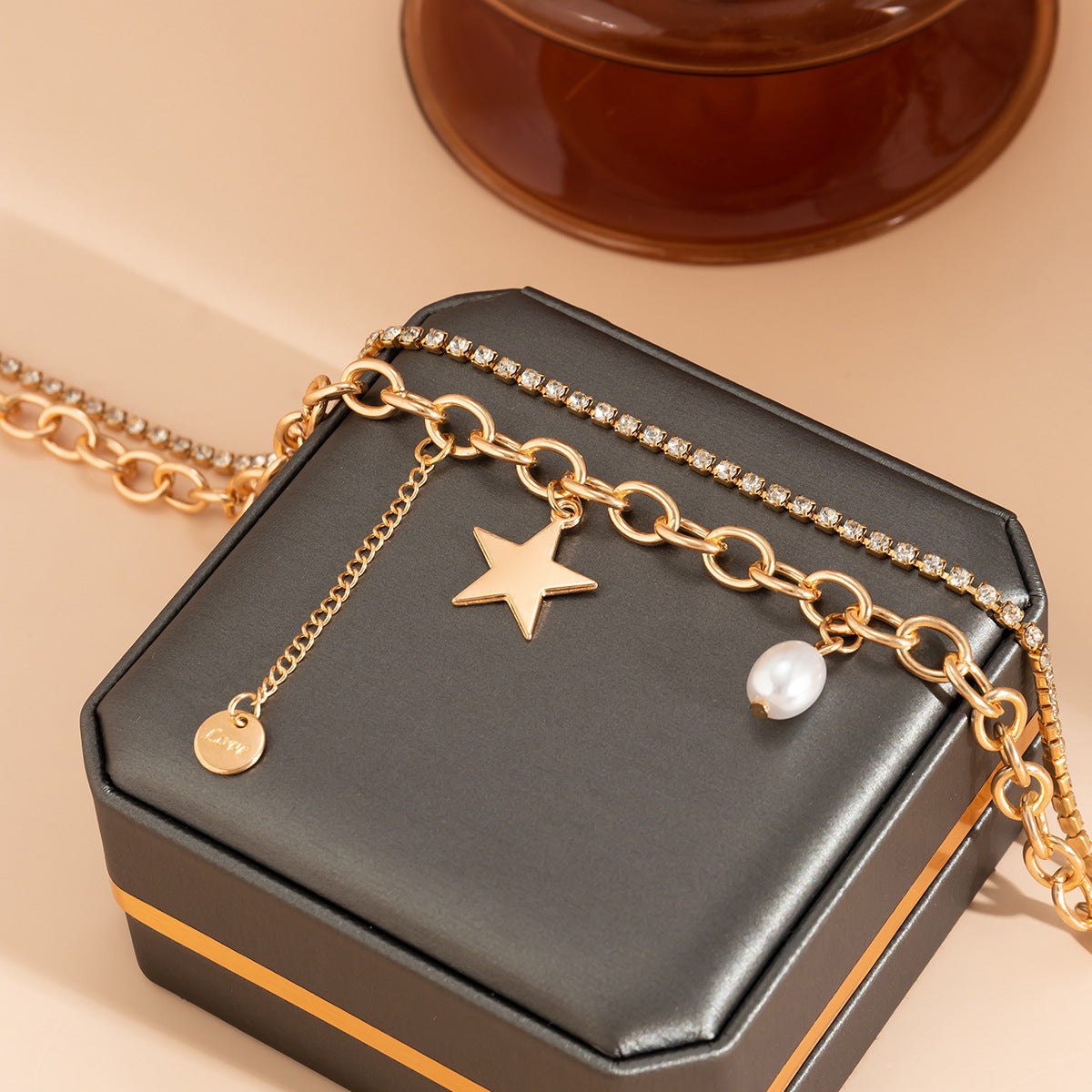 Sweet and Edgy Asymmetrical Heart Butterfly Star Pendant Necklace with Rhinestone Accents on Cross Chain for Women