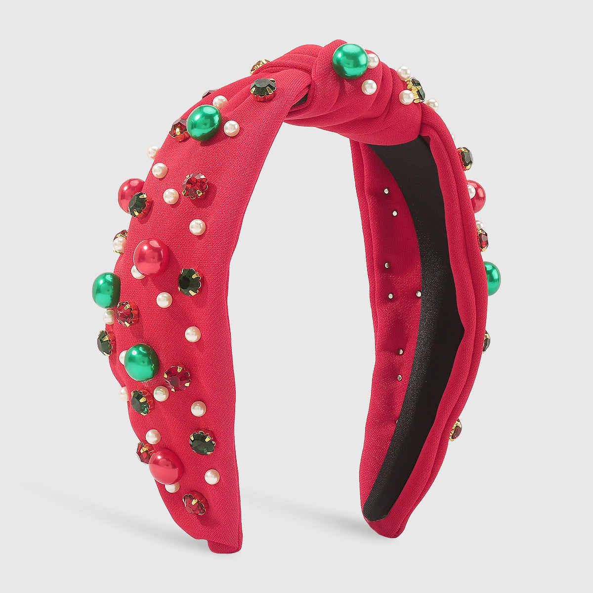 Fascia per Capelli Natalizia Dolce e Audace con Strass e Perle, Cerchietto Festivo a Fascia Larga da Donna