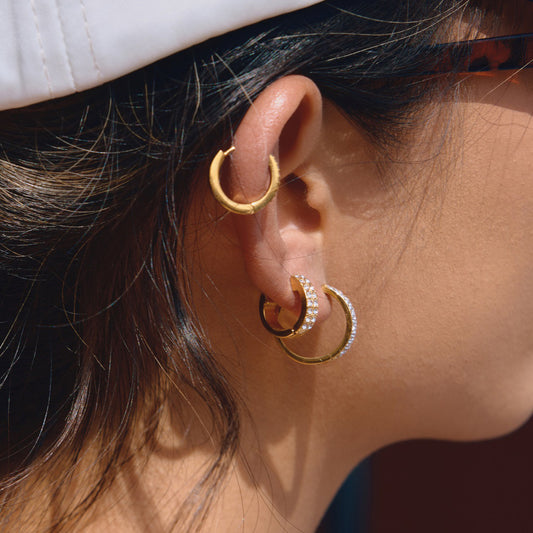 Elegant 18K Gold Plated Stainless Steel Round Geometric Rhinestone Hoop Earrings for Women