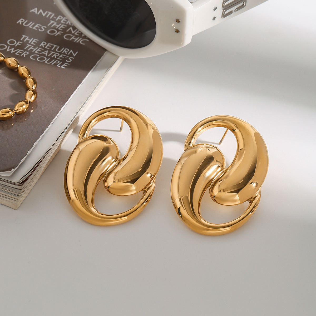 Minimalist Geometric Plated Stainless Steel Titanium Stud Earrings for Women