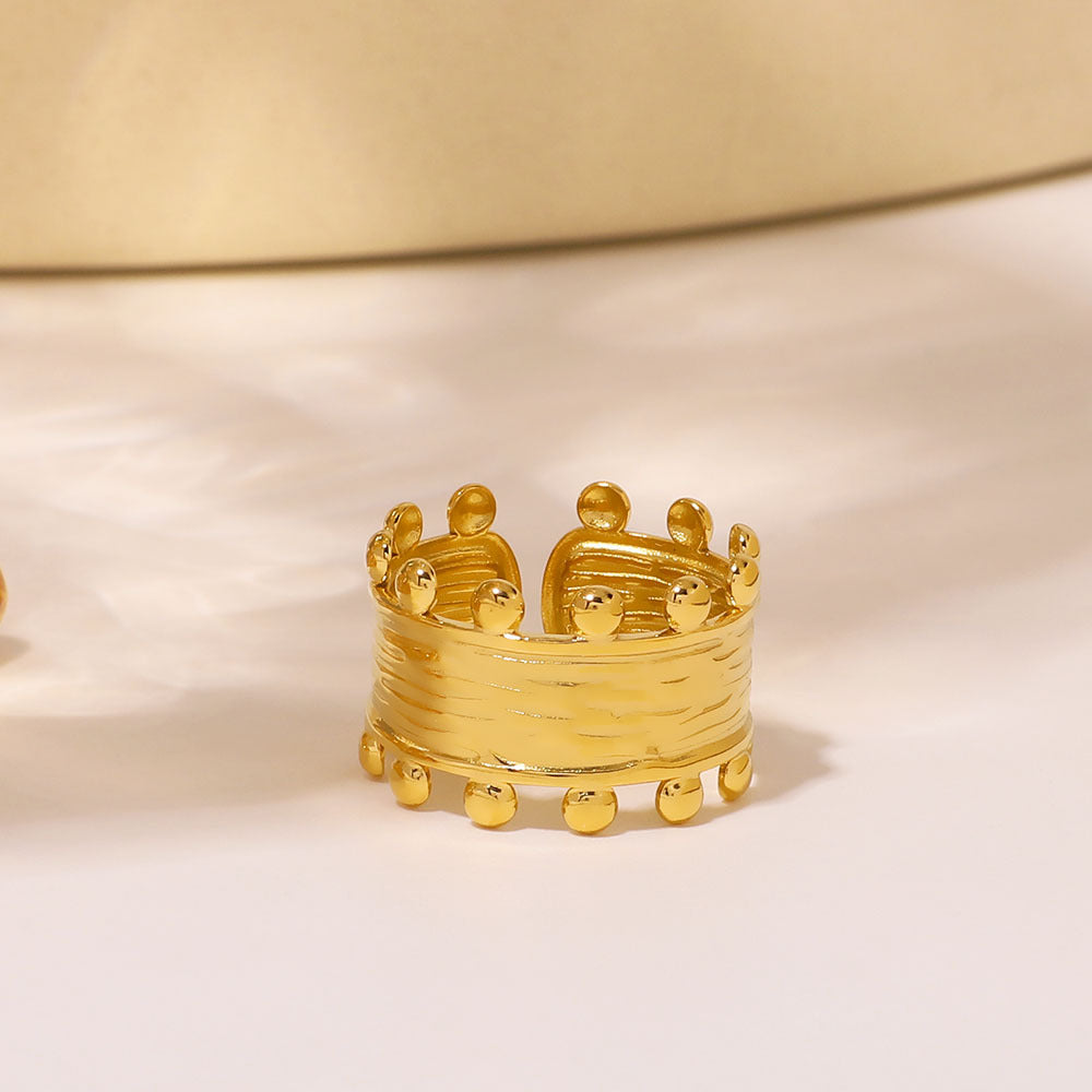 Anello in acciaio inossidabile a trama geometrica minimalista con placcatura in oro 18K, unisex