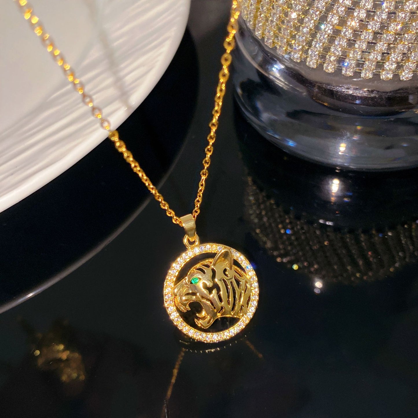 Sporty Sweet Evil Eye Floral Pendant Titanium Steel Necklace with Cable Chain