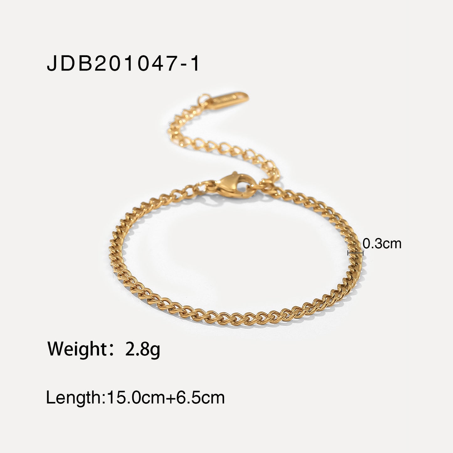 Vintage Geometric Plated Stainless Steel Cuban Link Chain Bracelet for Women