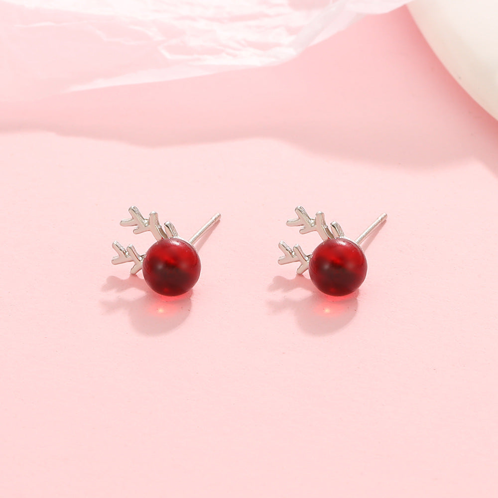 Pendientes Minimalistas de Ciervo para Mujer en Aleación con Acabado Galvanizado, Diseño Inspirado en Terciopelo Rojo Temático Navideño
