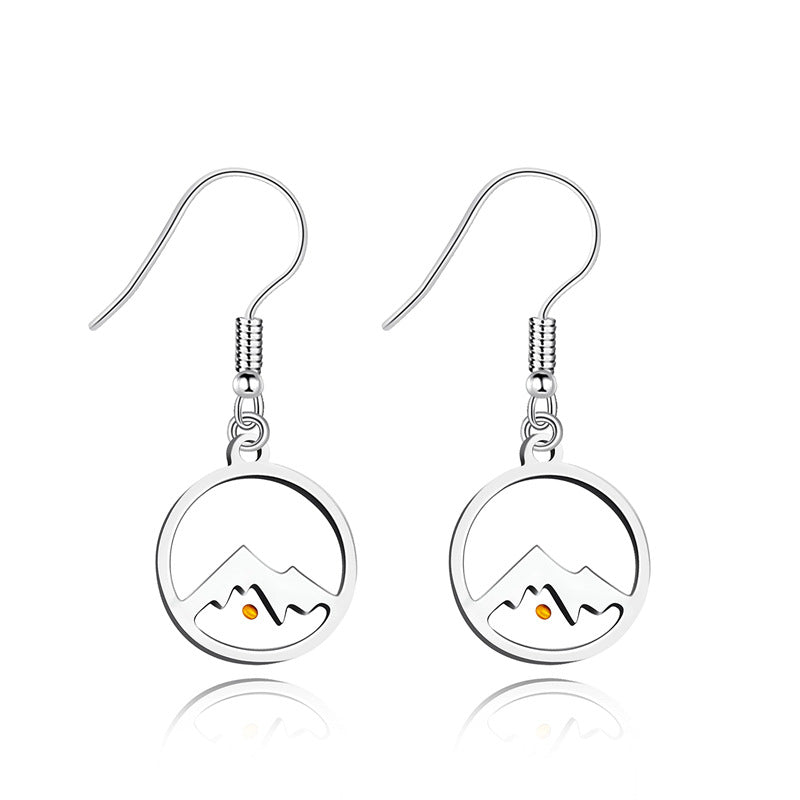 Minimalist Heart-Shaped Polished Stainless Steel Earrings with Mountain-Inspired Design for Women