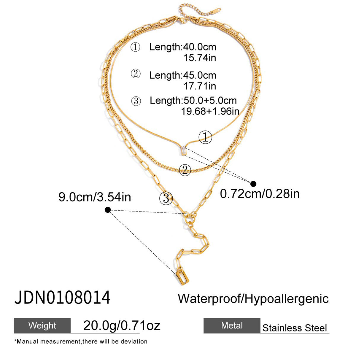 Collana di lusso a catena geometrica a Y con ciondolo in acciaio al titanio placcato oro 18 carati e zircone da donna