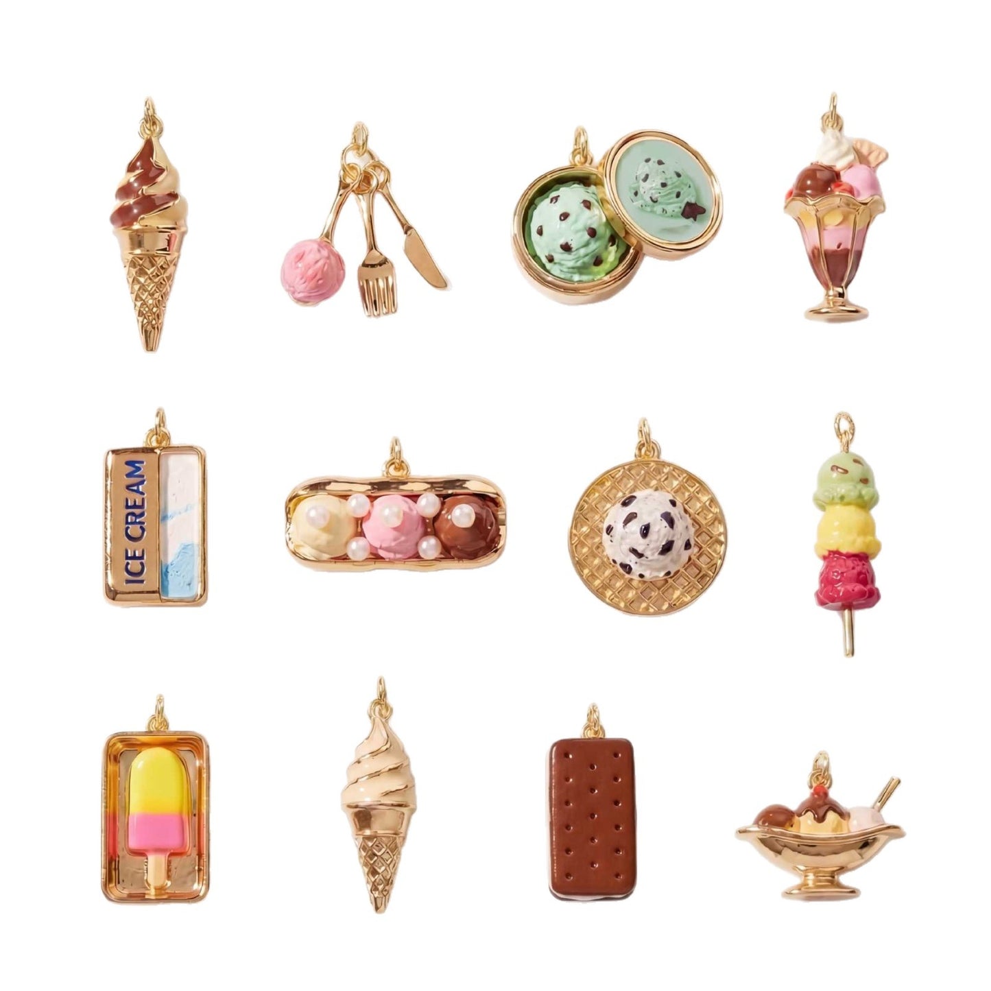 Vintage 18K Gold Plated Stainless Steel Geometric Ice Cream Charm Bar for Women