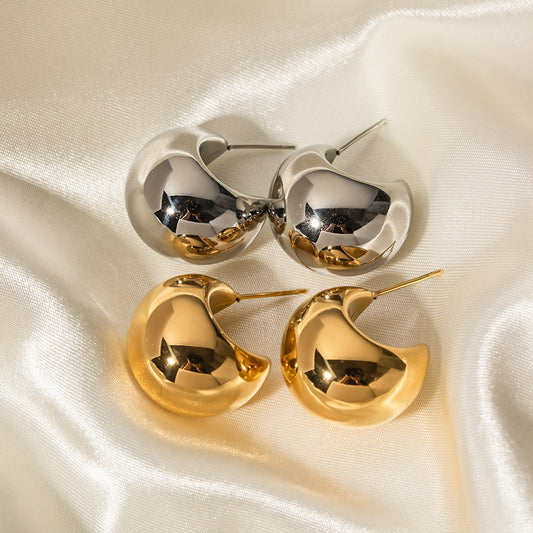 Orecchini a cerchio a semicerchio cavo a forma di C alla moda in acciaio inossidabile placcato oro 18 carati con forme geometriche da donna