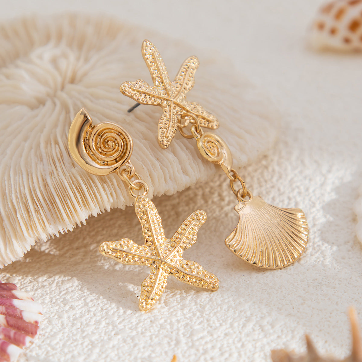 Bohemian Plated Alloy Starfish and Shell Design U-Shape Ear Clip Earrings for Women