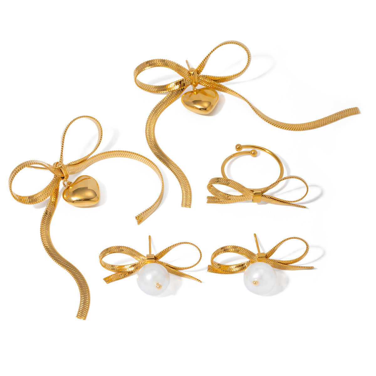 Pendientes Minimalistas de Acero Inoxidable con Lazo y Diseño de Corazón para Mujer con Acabado Chapado