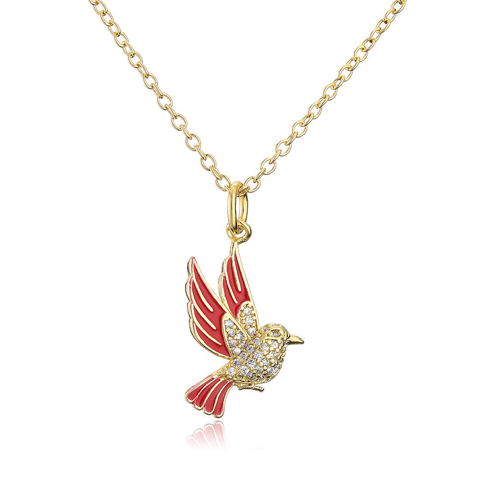 Minimalist Geometric Copper Pendant Necklace with Gold Plating and Micro-Paved Zirconia Lovebird Design