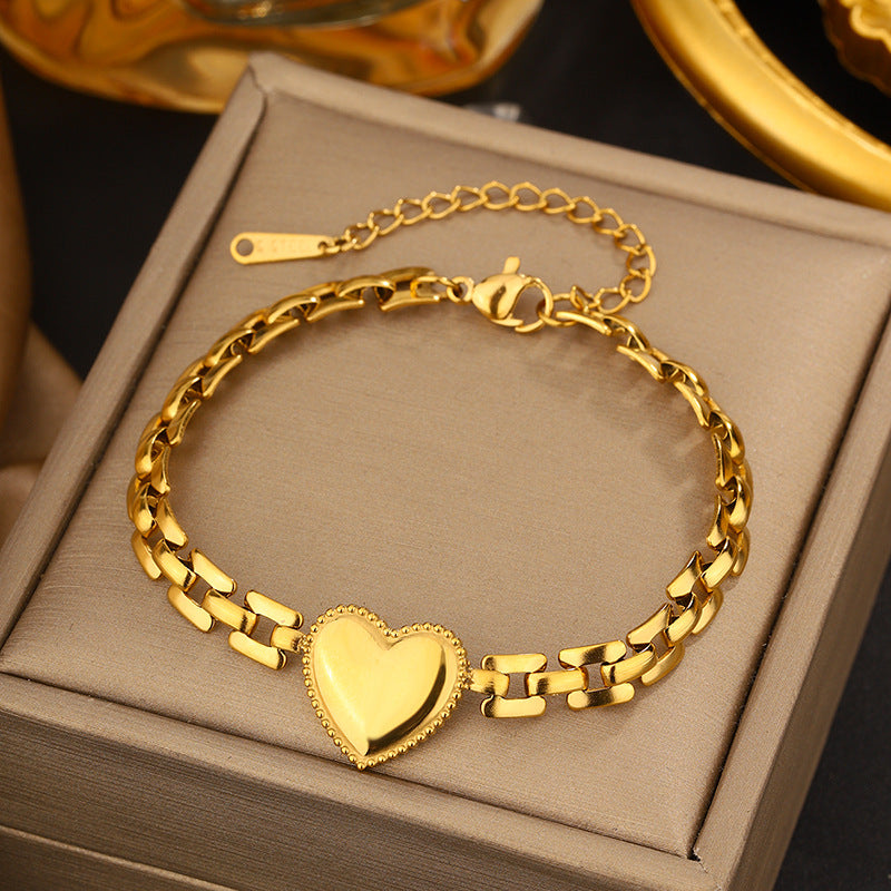 Vintage Sweet Heart Butterfly Geometric Titanium Steel Plated Bracelet for Women