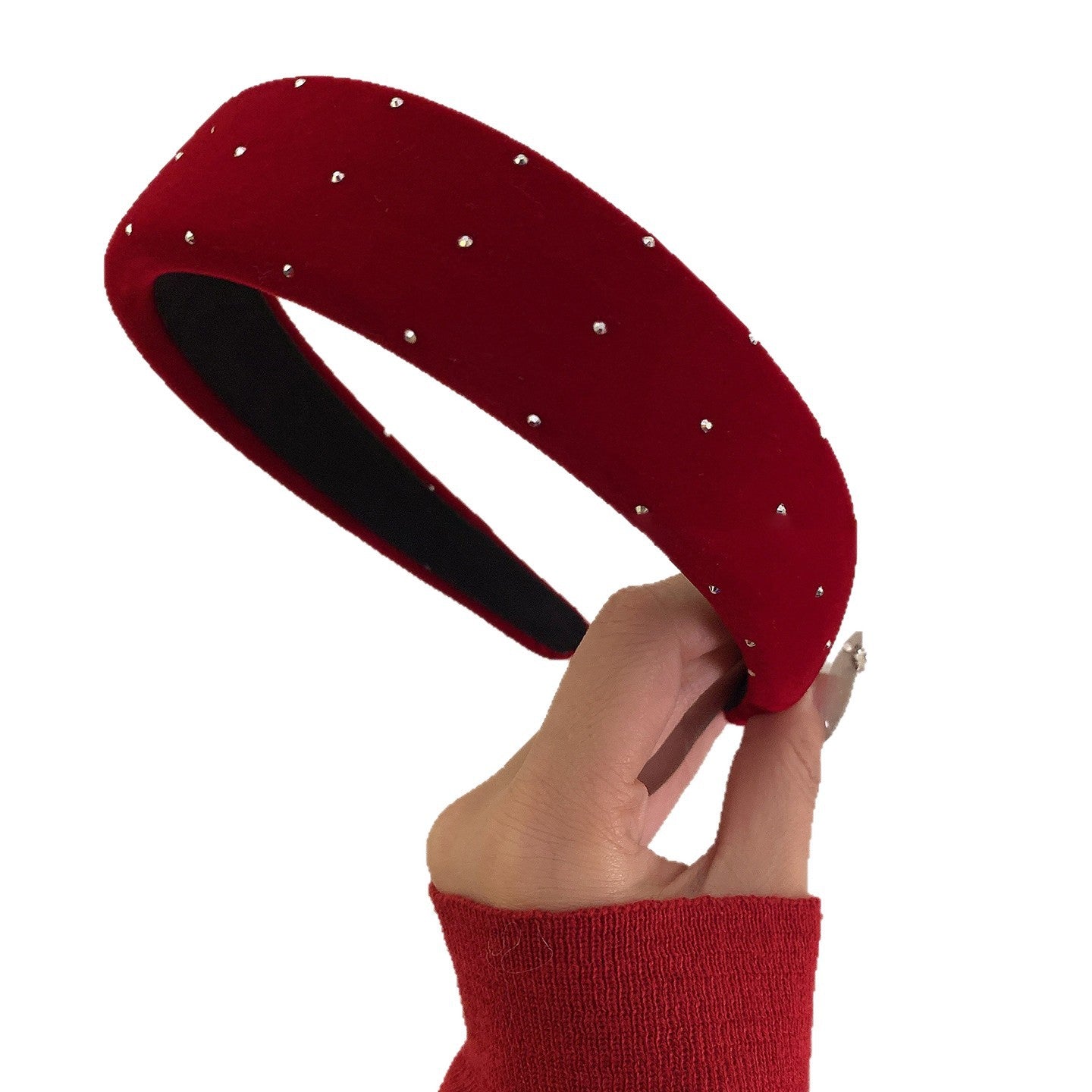 Vintage Elegant Velvet Hairband with Rhinestone Accents for Women, Oval Geometric Design, Lightweight Luxury Hair Accessory