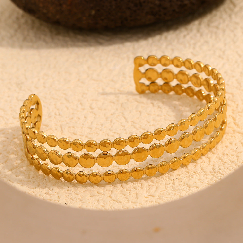 Minimalist Geometric Stainless Steel Plated 18K Gold Three-Layer Round Bangle for Women