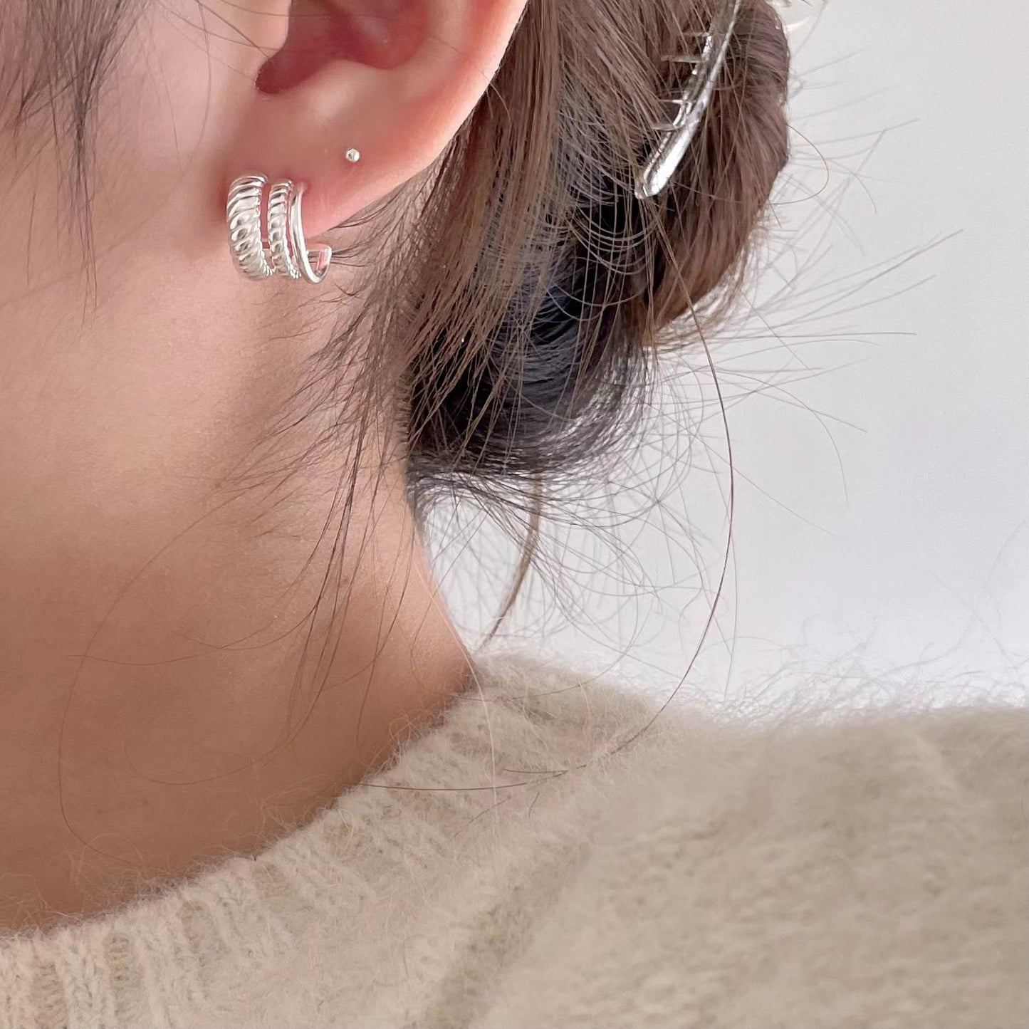 Minimalist Geometric Double-Hoop Earrings for Women in 925 Sterling Silver with Plated Finish