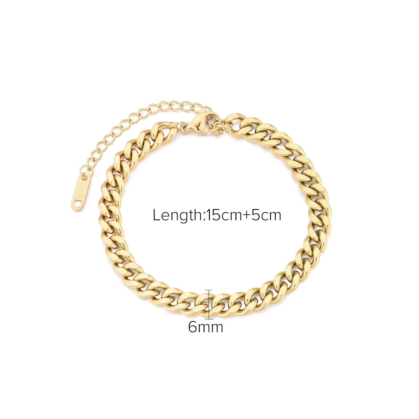 Vintage Geometric Plated Stainless Steel Cuban Link Chain Bracelet for Women