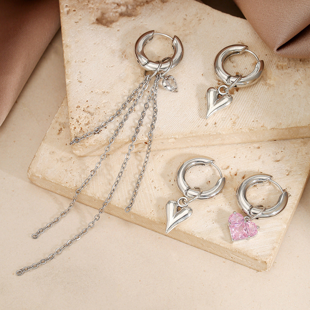 Sweet Minimalist Heart Alloy Earrings with Cubic Zirconia for Women