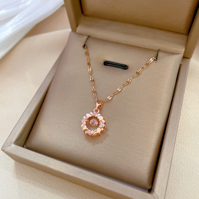 Collana con Pendente Cerchio Geometrico in Acciaio al Titanio di Lusso per Donna con Intarsio di Strass, Catena a Serpente Regolabile 21-50 cm, Stile Medaglione Minimalista Elegante