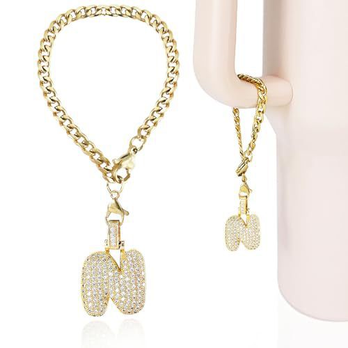 Cubic Zirconia Inlaid Brass Letter Charm Bar with Plated Finish