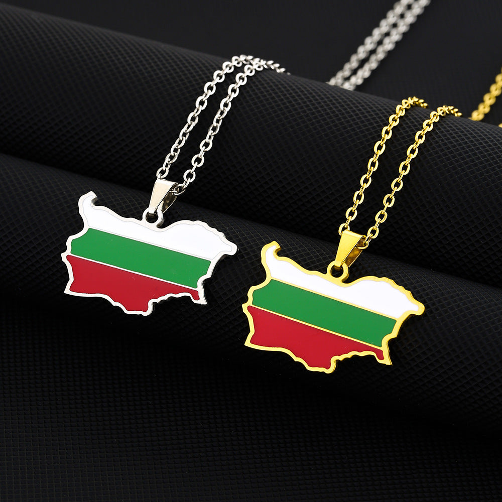 Collana con Ciondolo Vintage Etnico Geometrico in Acciaio Inox con Finitura Smaltata e Catenina O per Unisex