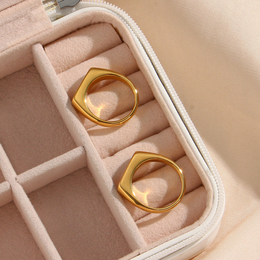 Anillo minimalista de acero inoxidable con diseño geométrico, chapado en oro de 18 quilates e incrustaciones de abulón para mujer