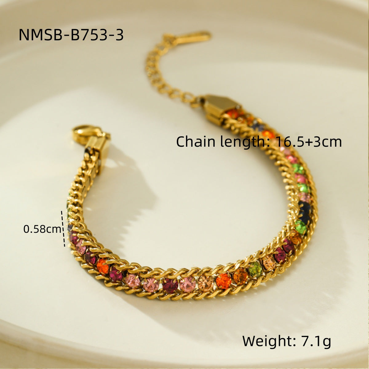 Minimalist Titanium Steel Bracelet for Women with Colorful Zircon Inlay and Plated Finish