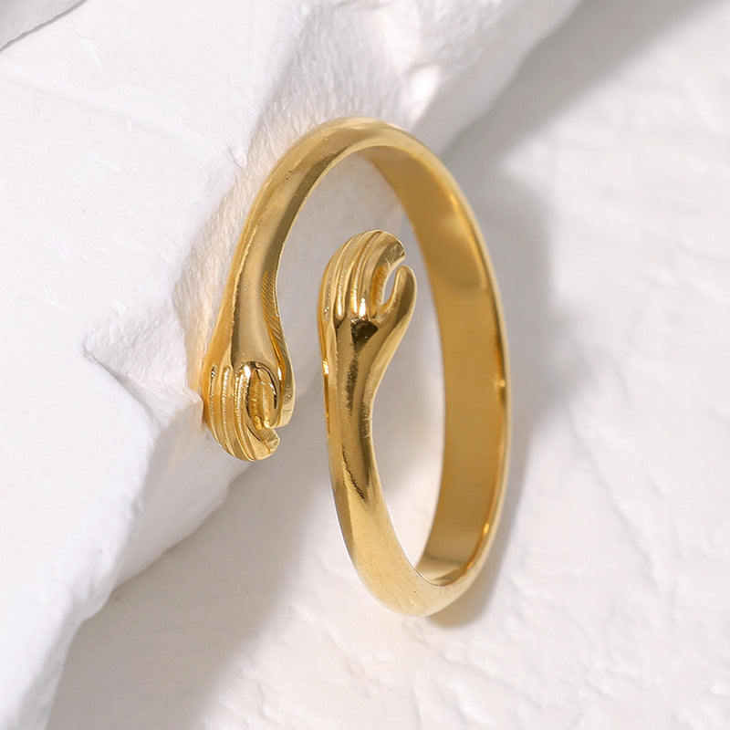 Anillo Abierto de Acero Inoxidable con Forma de Mano Personalizado con Acabado Chapado para Hombres y Mujeres