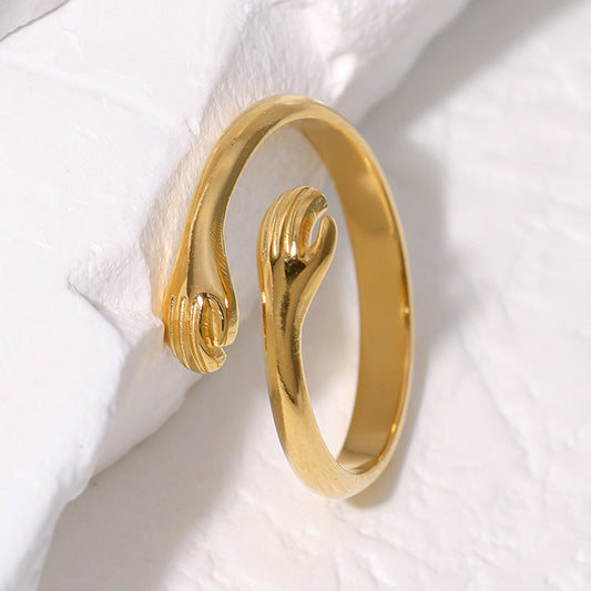 Personalized Hand-Shaped Stainless Steel Open Ring with Plated Finish for Men and Women