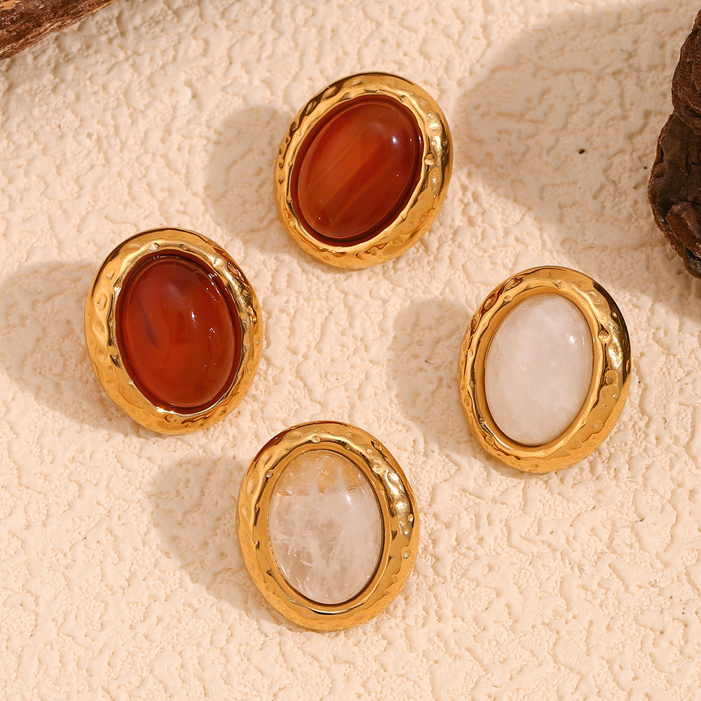 Pendientes elegantes de acero inoxidable con diseño geométrico de inspiración vintage, chapado en oro de 18 quilates y textura martillada para mujer