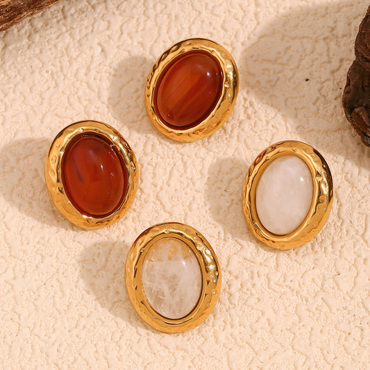 Elegant Vintage-Inspired Geometric Stainless Steel Earrings with 18K Gold Plating and Hammered Texture for Women
