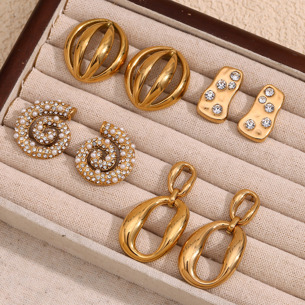 Orecchini a cerchio vintage eleganti geometrici tondi placcati oro 18 carati in acciaio inossidabile con perle