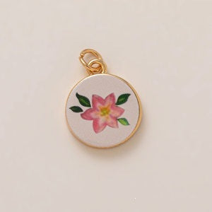 Minimalist Luxury Heart Shaped 18K Gold Plated Brass Pendant with Fruit and Floral Motifs
